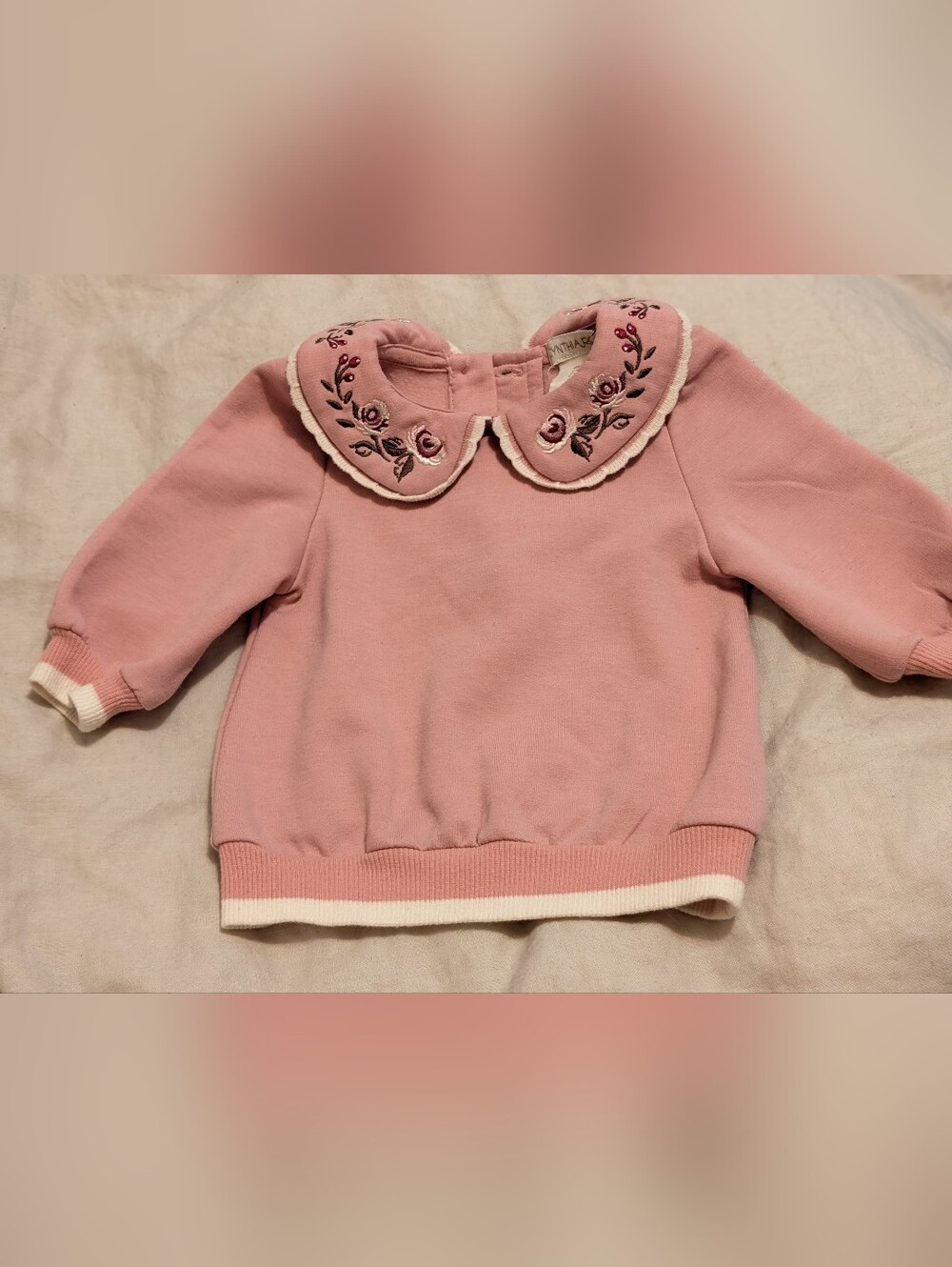 Cynthia Rowley Pink Embroidered Peter Pan Collar Sweatshirt 0-3 M